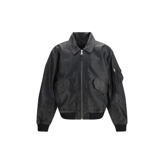 Black Lambskin Bomber