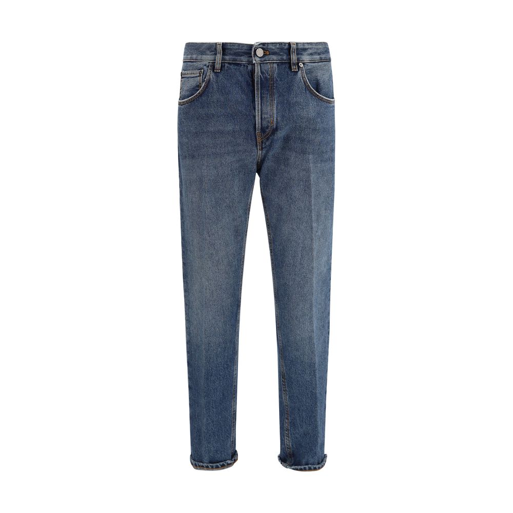 Blue Cotton Straight-Leg Jeans