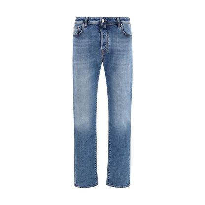 Blue Cotton Tapered Jeans