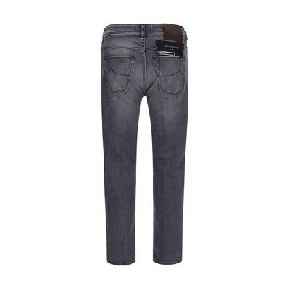 Gray Cotton Straight-Leg Jeans