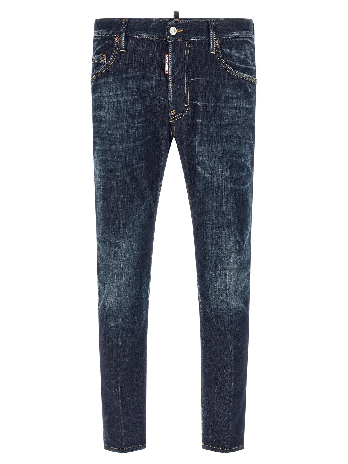 Blue Cotton Straight-Leg Jeans