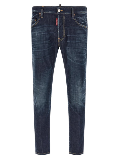 Blue Cotton Straight-Leg Jeans