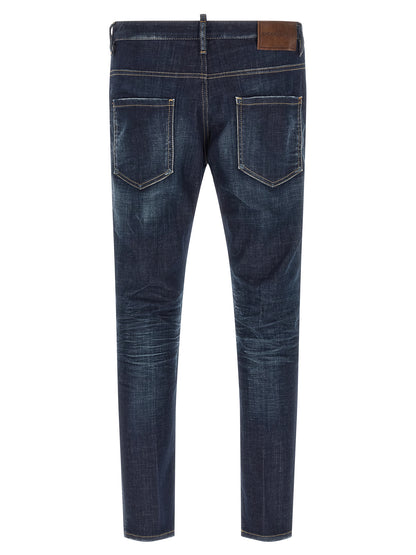 Blue Cotton Straight-Leg Jeans