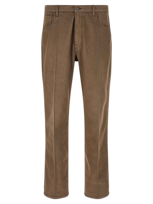 Brown Cotton Casual Pants