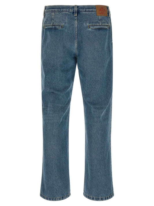 Blue Cotton Straight-Leg Jeans