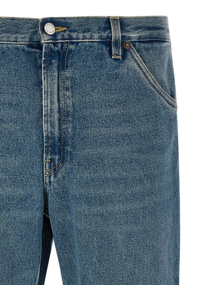 Blue Cotton Straight-Leg Jeans