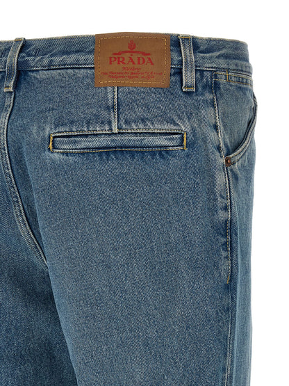 Blue Cotton Straight-Leg Jeans