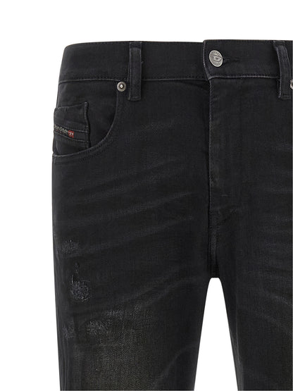 Black Cotton Tapered Jeans