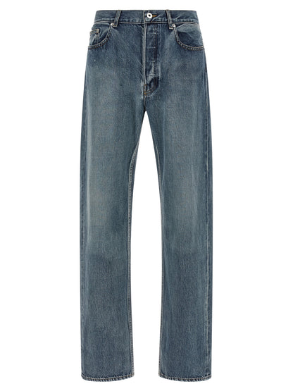 Blue Cotton Straight-Leg Jeans