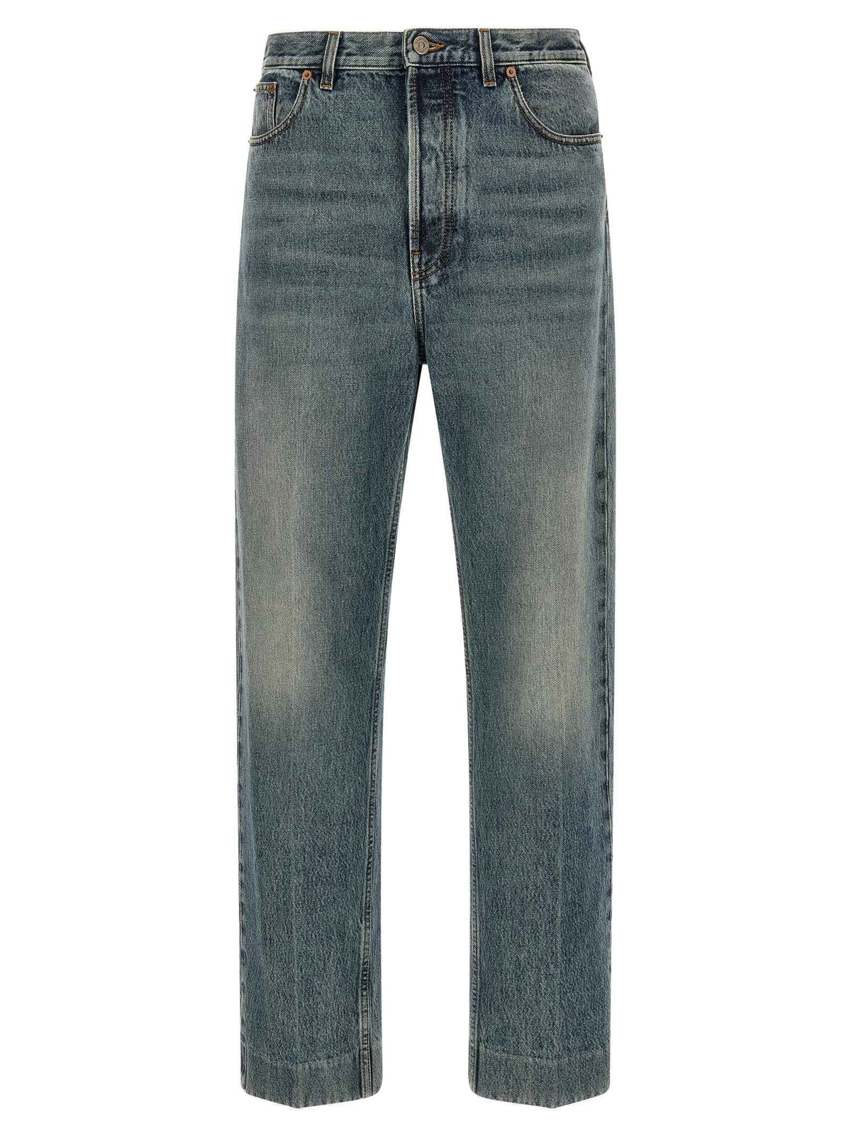 Blue Cotton Straight-Leg Jeans