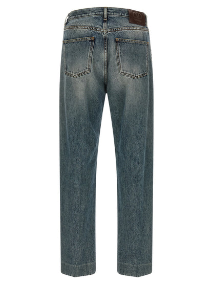 Blue Cotton Straight-Leg Jeans