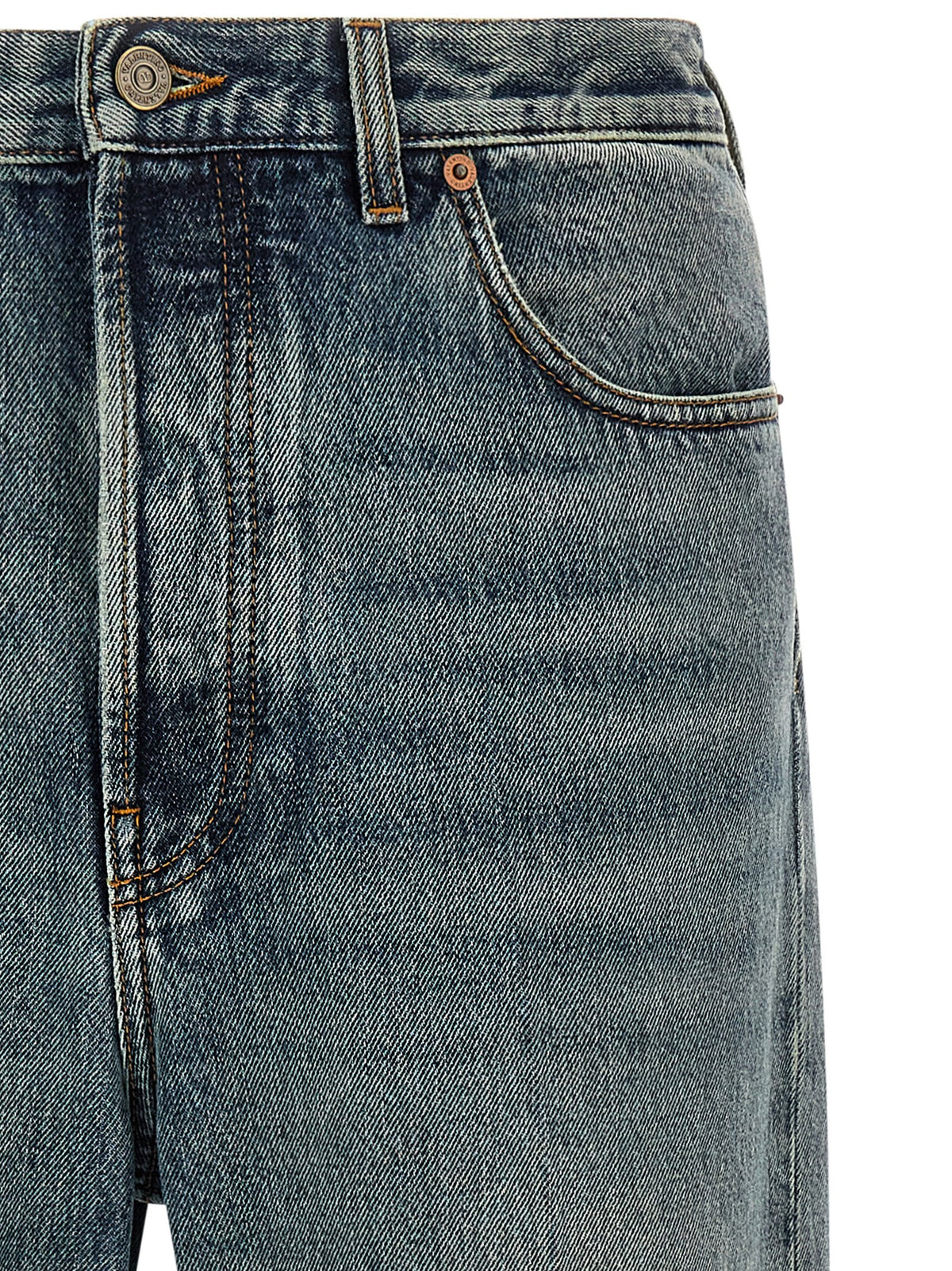 Blue Cotton Straight-Leg Jeans