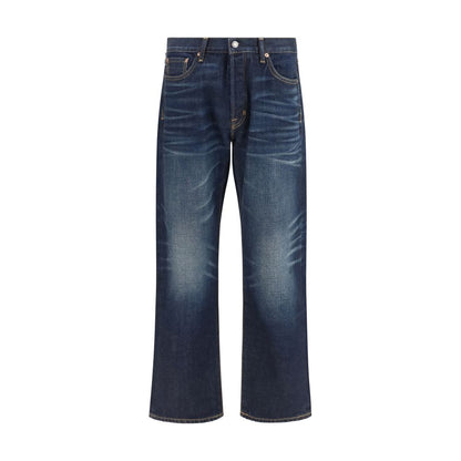 Blue Cotton Straight-Leg Jeans