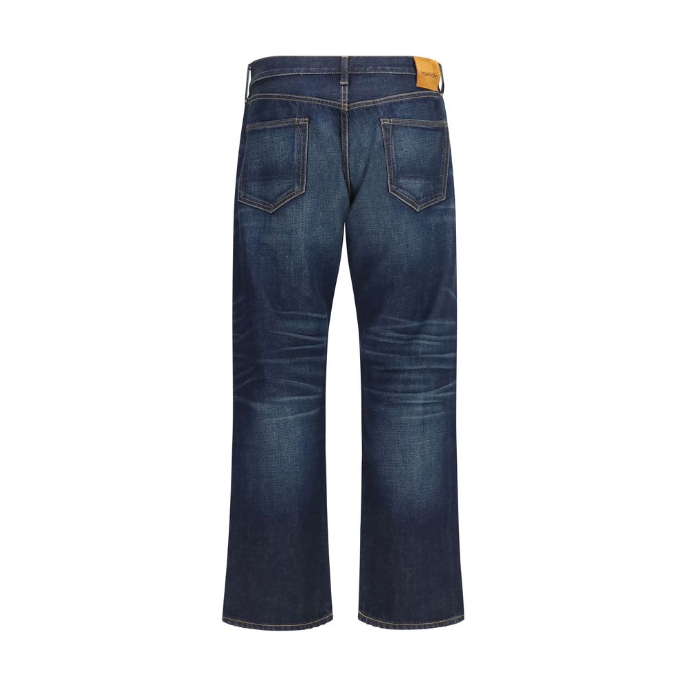 Blue Cotton Straight-Leg Jeans