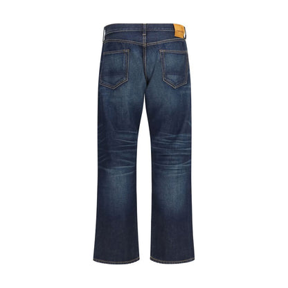 Blue Cotton Straight-Leg Jeans