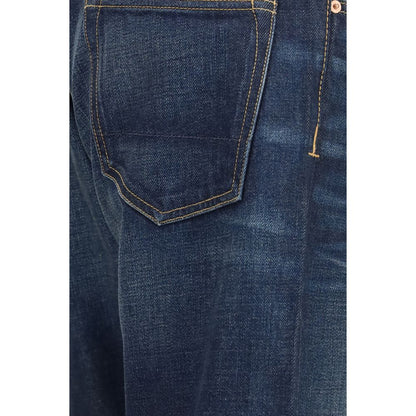 Blue Cotton Straight-Leg Jeans