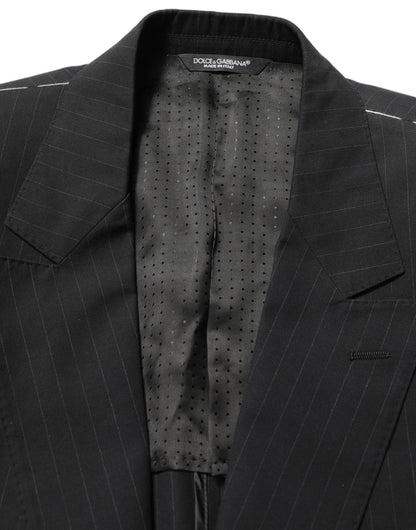Black Pinstripe Men Single Breasted Jacket