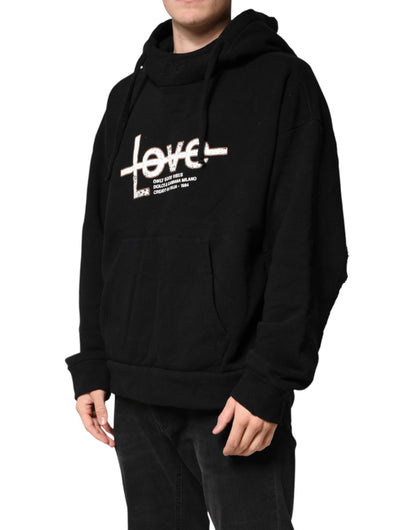 Black Cotton Printed Men Hooded Sweatshirt Sweater