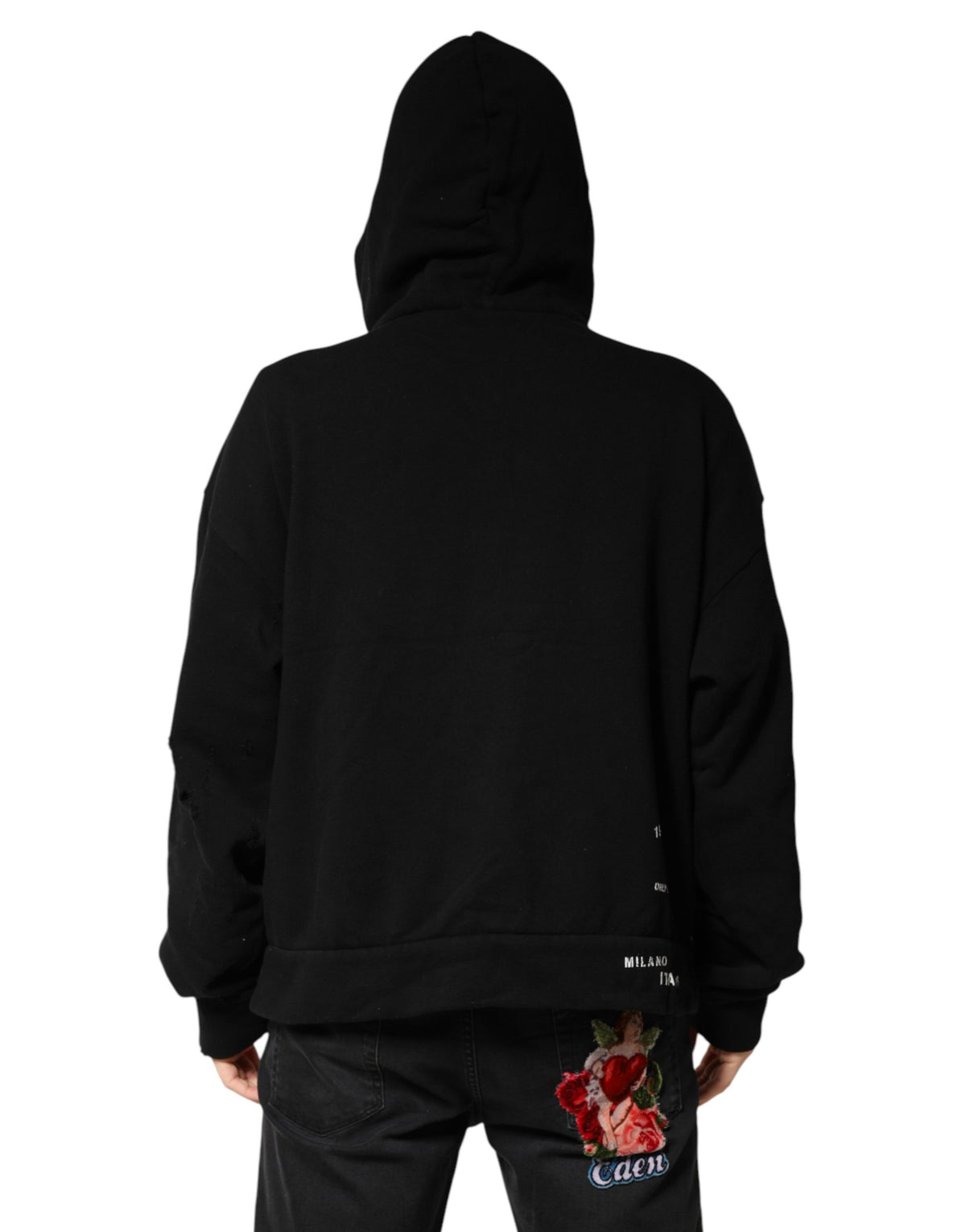 Black Cotton Printed Men Hooded Sweatshirt Sweater