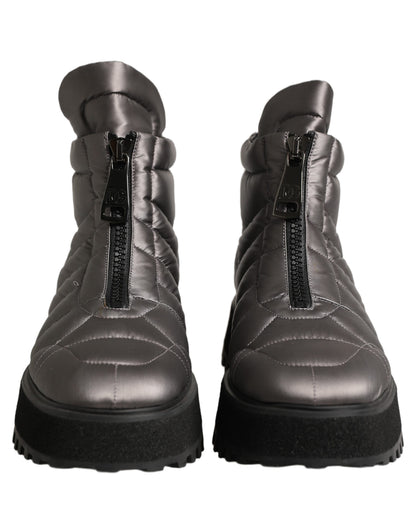 Silver Leather Quilted Men Ankle Boots Shoes