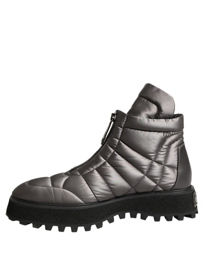 Silver Leather Quilted Men Ankle Boots Shoes