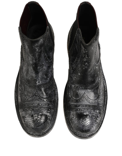 Black Gray Leather Ankle Chelsea Boots Shoes