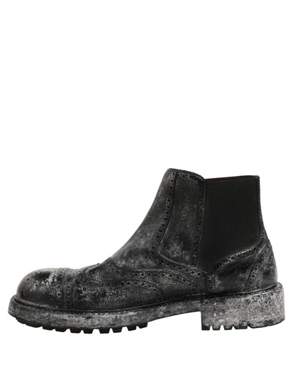 Black Gray Leather Ankle Chelsea Boots Shoes