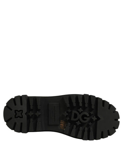 Black Calfskin Leather Trekking Derby Shoes