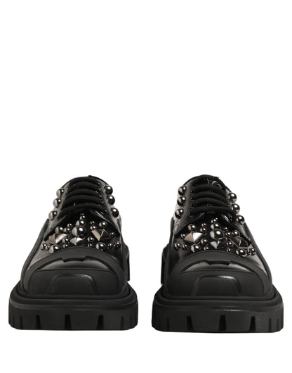 Black Calfskin Leather Trekking Derby Shoes