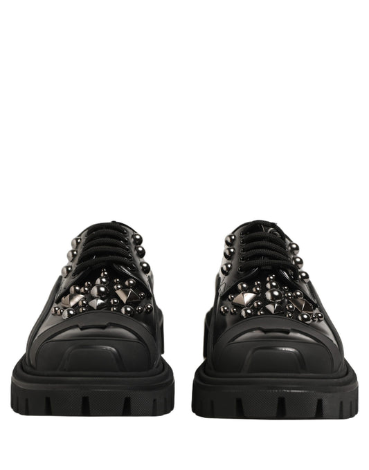 Black Calfskin Leather Trekking Derby Shoes