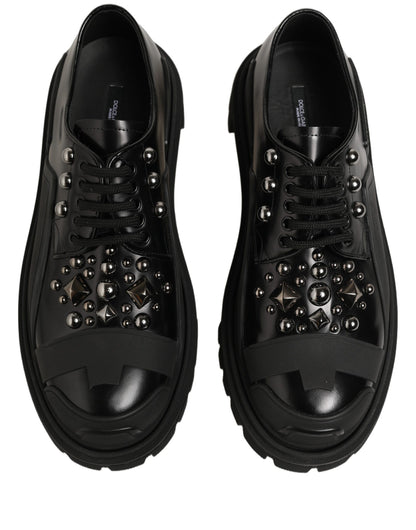 Black Calfskin Leather Trekking Derby Shoes