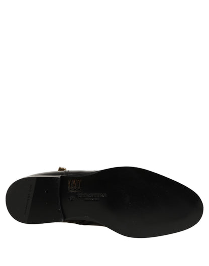 Black Leather Buckle Mid Calf Boots Men Shoes