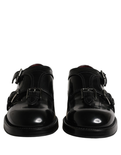 Black Leather Monk Strap Formal Dress Shoes