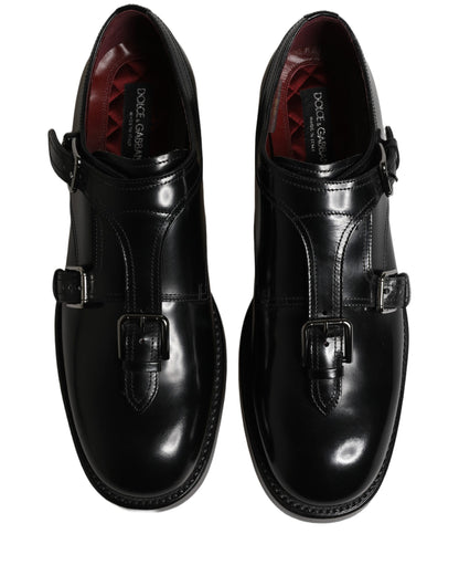 Black Leather Monk Strap Formal Dress Shoes