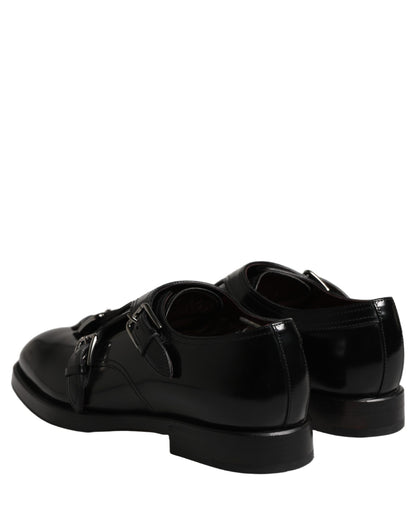 Black Leather Monk Strap Formal Dress Shoes