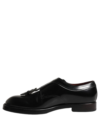 Black Leather Monk Strap Formal Dress Shoes