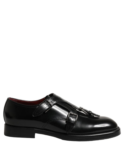 Black Leather Monk Strap Formal Dress Shoes