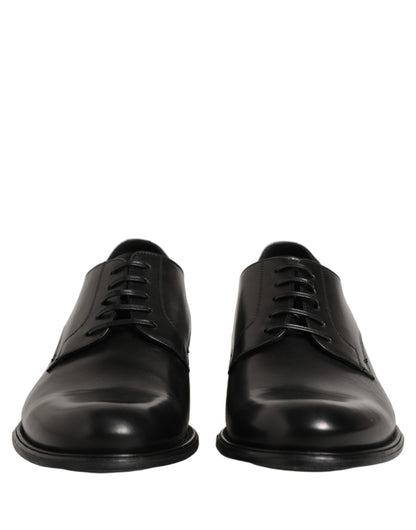Black Calfskin Leather Derby Men Dress Shoes