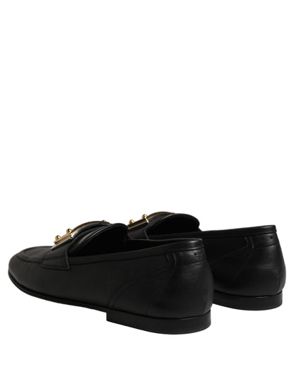 Black Leather Logo Plaque Loafers Men Shoes