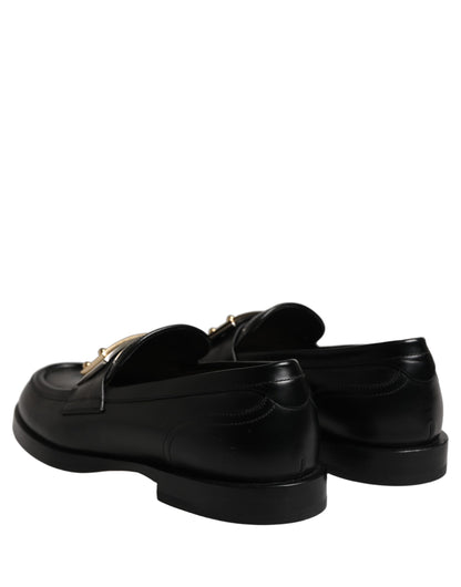 Black Leather Logo Plaque Loafers Shoes