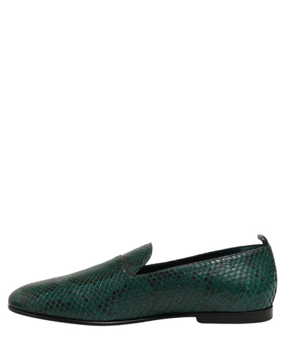 Dark Green Embossed Leather Loafers Shoes