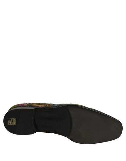 Black Velvet Floral Embroidery Loafers Shoes