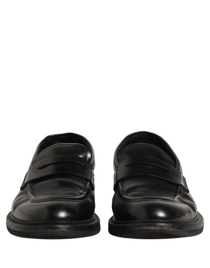Black Brushed Calf Leather Loafers Shoes