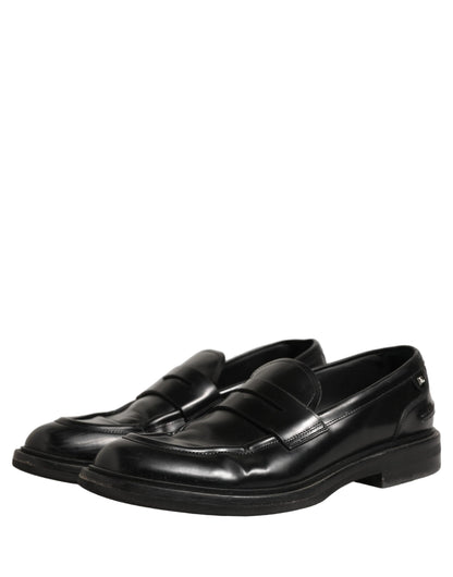 Black Brushed Calf Leather Loafers Shoes