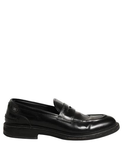 Black Brushed Calf Leather Loafers Shoes