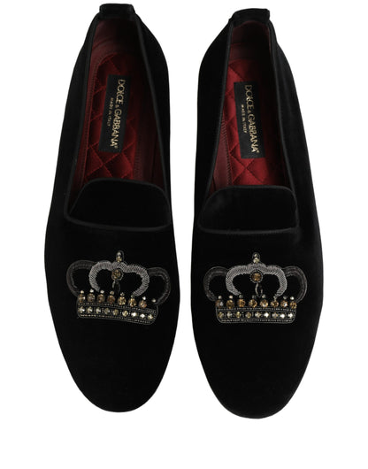 Black Crown Embellished Men Loafers Shoes