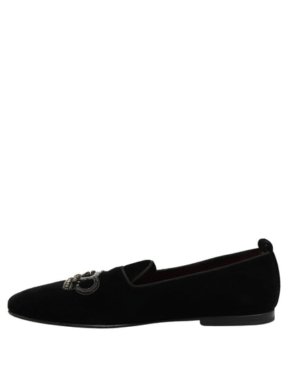 Black Crown Embellished Men Loafers Shoes