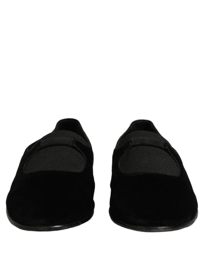 Black Velvet Slip On Slippers Loafers Shoes