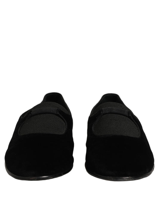 Black Velvet Slip On Slippers Loafers Shoes
