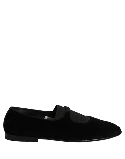Black Velvet Slip On Slippers Loafers Shoes